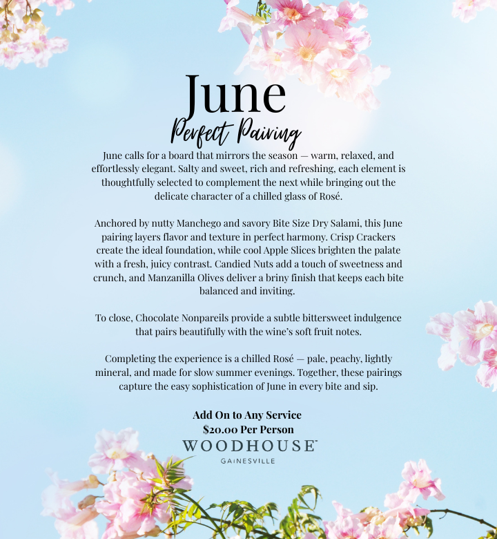 June Perfect Pairing at Woodhouse Spa Gainesville | Rosé & Charcuterie Spa Experience