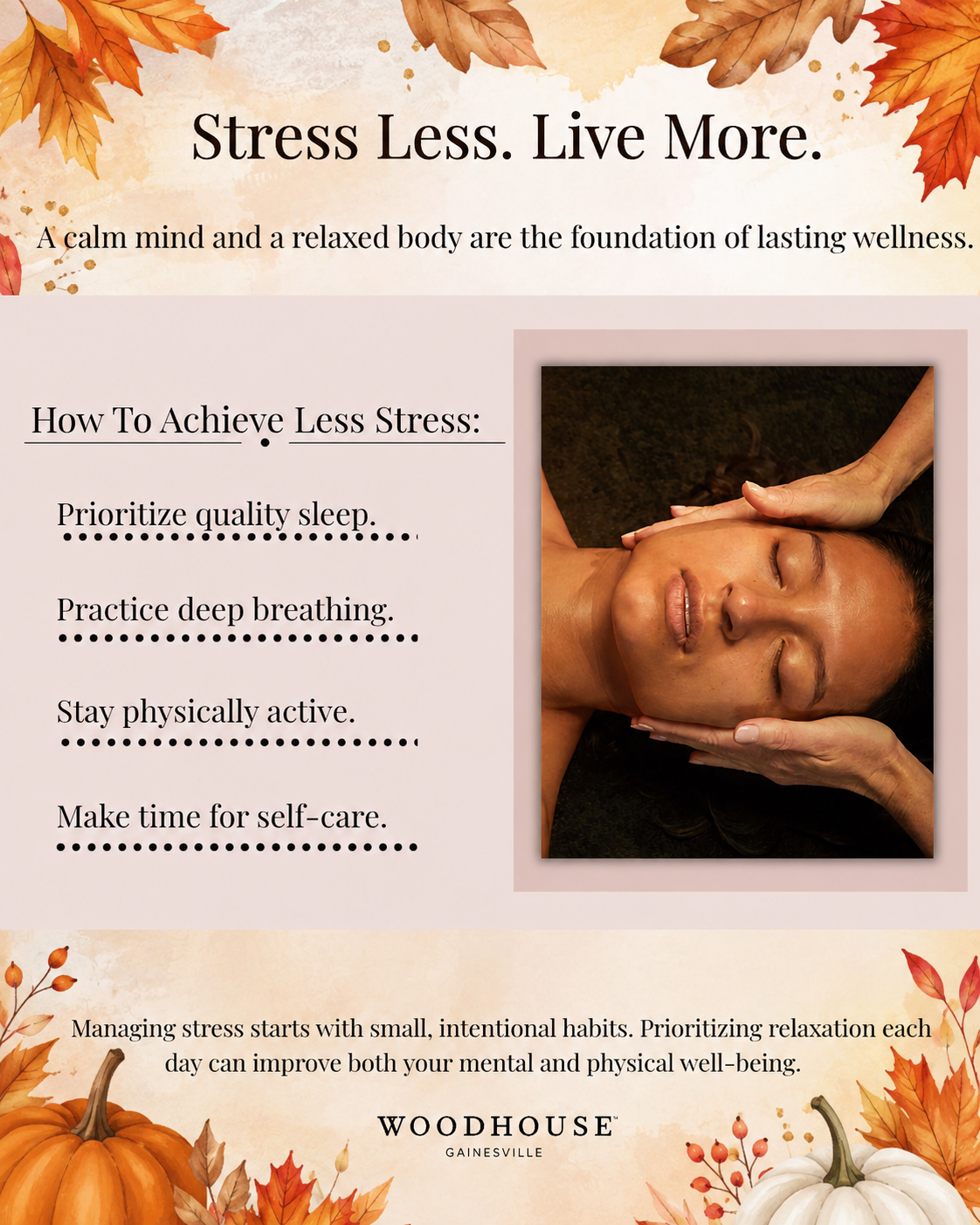 Stress Less This Fall | Massage & Relaxation at Woodhouse Spa Gainesville, VA